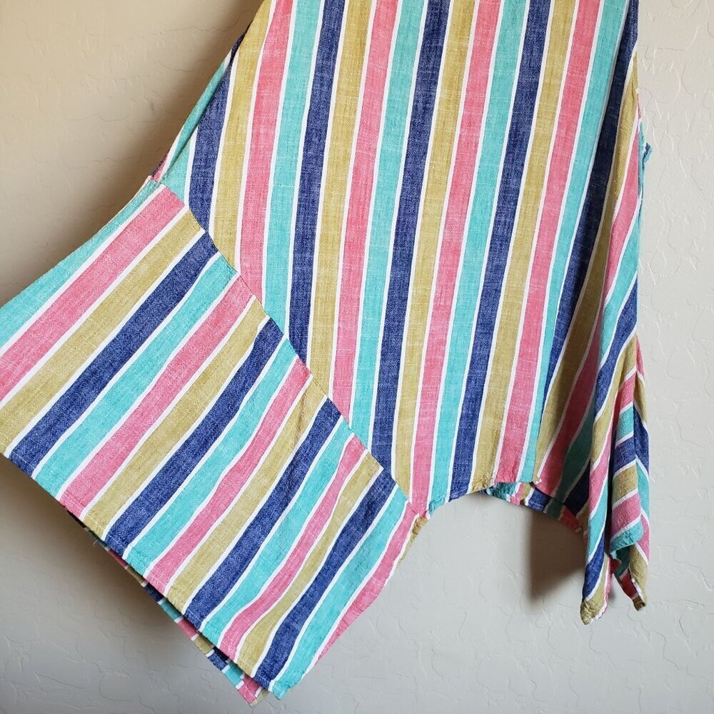 For Cynthia Rainbow Striped Linen Blend Handkerchief Hem Tunic Top Sz Women's XL - Picture 4 of 9